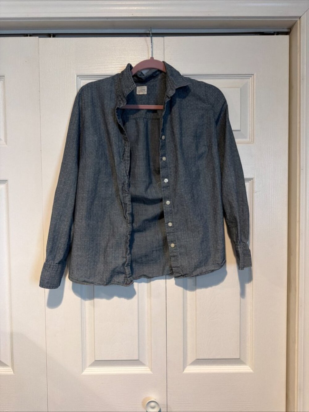 J. Crew Chambray Button Down Shirt Long Sleeve Polka Dot Cotton Women's Size S